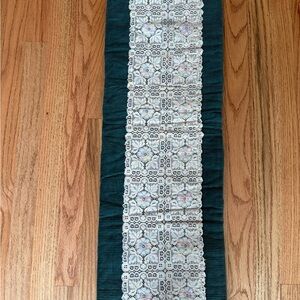 Teal Table Runner with Lace Detail